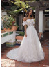 Beaded Ivory Lace Tulle Graceful Wedding Dress With Detachable Sleeves